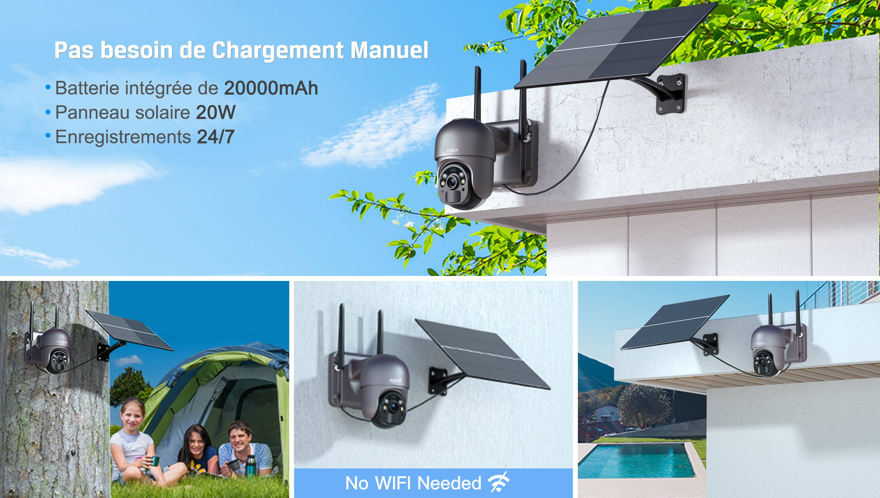 [Enregistrement 24/7]Xega 3G/4G LTE Caméra Surveillance Solaire – fr.xega